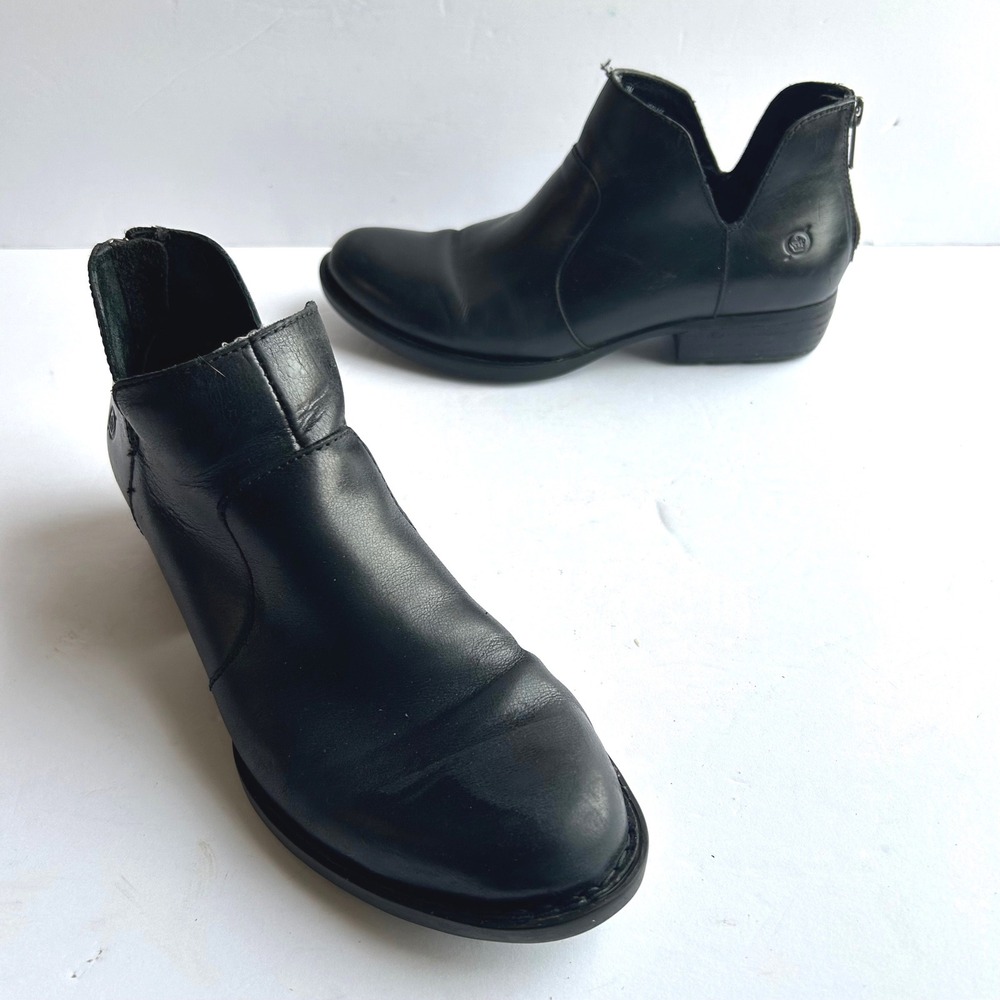 Born Kerri Ankle Boots Womens 7 Black Leather Cut Out Back Zip D89903 Booties